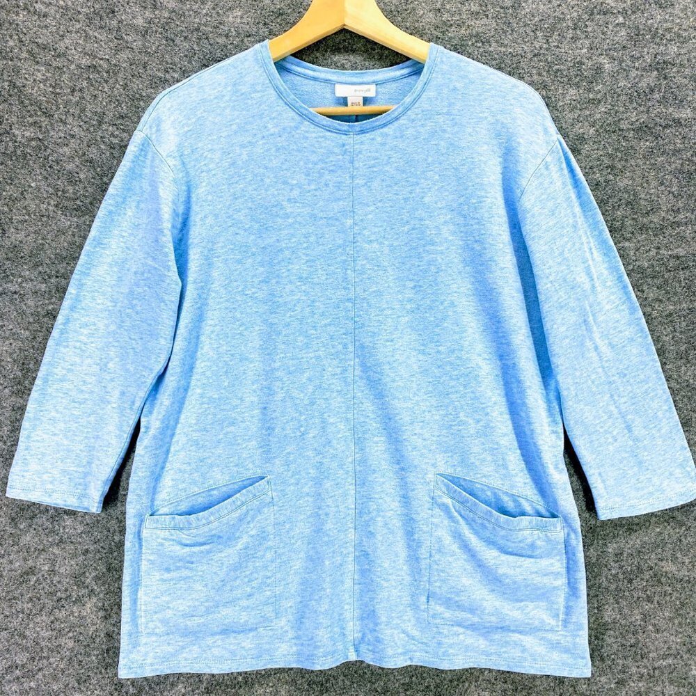 J. Jill Sweater Women S Small Blue Pullover Tunic 3/4 Sleeve Crew Neck Pockets